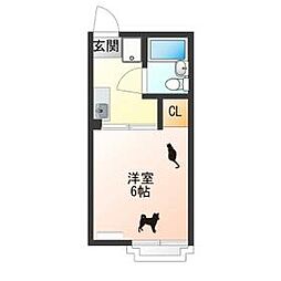 津田ハイツI 2階1Kの間取り