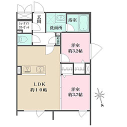 東急田園都市線 三軒茶屋駅 徒歩9分の賃貸マンション 2階2LDKの間取り