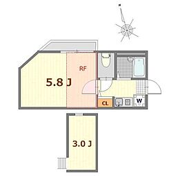 Fontaine尾久 3階1Kの間取り