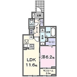 西武新宿線 南大塚駅 徒歩23分の賃貸アパート 1階1LDKの間取り