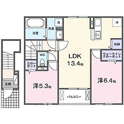 JR東北本線 西那須野駅 バス13分 狩野宿前下車 徒歩4分の賃貸アパート 2階2LDKの間取り