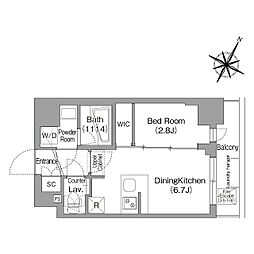 東京メトロ丸ノ内線 新中野駅 徒歩4分の賃貸マンション 6階1DKの間取り