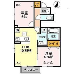 JR常磐線 松戸駅 バス10分 上葛飾橋下車 徒歩2分の賃貸アパート 1階2LDKの間取り