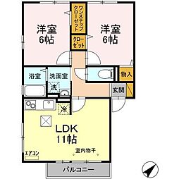 エクセルパーク　B棟 1階2LDKの間取り