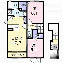 名鉄名古屋本線 一ツ木駅 徒歩3分の賃貸アパート 2階2LDKの間取り