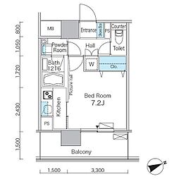 パークフラッツ芝浦 0308 3階1Kの間取り