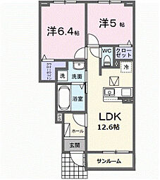ジェントリー・ミルト 1階2LDKの間取り