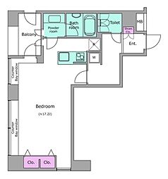 都営大江戸線 麻布十番駅 徒歩3分の賃貸マンション 5階ワンルームの間取り