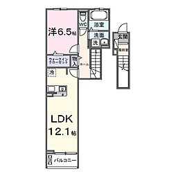 サンライズ 2階1LDKの間取り