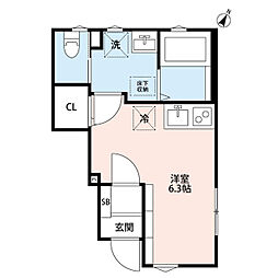 グランソフィア上福岡 1階ワンルームの間取り