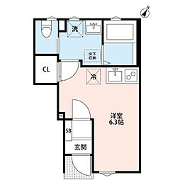 グランソフィア上福岡 1階ワンルームの間取り