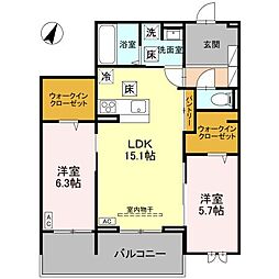 JR武蔵野線 東川口駅 徒歩11分の賃貸アパート 1階2LDKの間取り