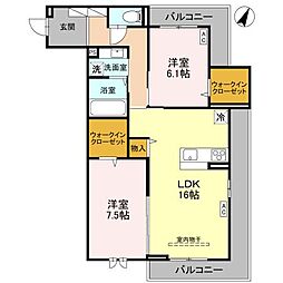 JR武蔵野線 東川口駅 徒歩11分の賃貸アパート 3階2LDKの間取り