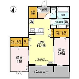 JR武蔵野線 東川口駅 徒歩11分の賃貸アパート 3階2LDKの間取り