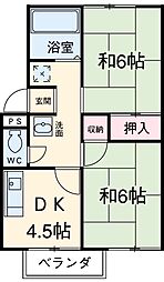 フローレス篠木 2階2DKの間取り