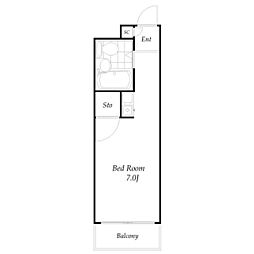 京王相模原線 京王永山駅 徒歩9分の賃貸マンション 2階ワンルームの間取り
