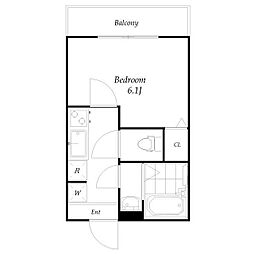 JR総武線 新検見川駅 徒歩13分の賃貸アパート 2階1Kの間取り