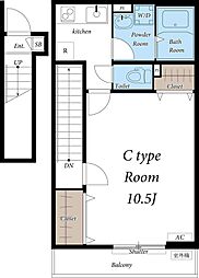 JR中央線 八王子駅 徒歩17分の賃貸アパート 2階1Kの間取り