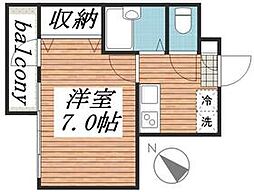 アプレシティ国分寺 2階1Kの間取り