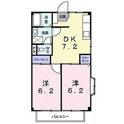 関東鉄道竜ヶ崎線 竜ヶ崎駅 4.6kmの賃貸アパート 2階2DKの間取り