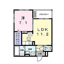 シャルマン唐橋南II 1階1LDKの間取り