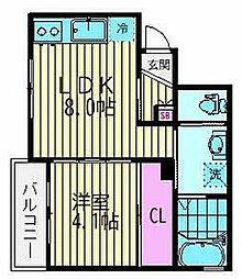 JR横須賀線 西大井駅 徒歩12分の賃貸マンション 1階1LDKの間取り