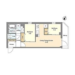 グランカーサ千駄木 1階2LDKの間取り