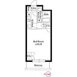 小田急小田原線 代々木上原駅 徒歩9分の賃貸マンション 2階1Kの間取り