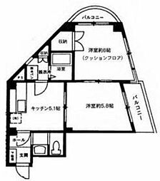 西武新宿線 新井薬師前駅 徒歩9分の賃貸マンション 2階2Kの間取り