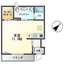ダブルアール 1階ワンルームの間取り