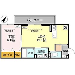 ルミナスプレイス 1階1LDKの間取り