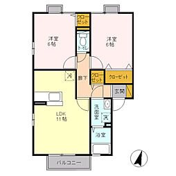 パルティール　II 2階2LDKの間取り