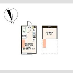 京成本線 千住大橋駅 徒歩10分の賃貸アパート 1階ワンルームの間取り
