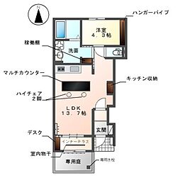 名鉄津島線 七宝駅 徒歩28分の賃貸アパート 1階1LDKの間取り