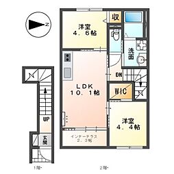 名鉄津島線 七宝駅 徒歩11分の賃貸アパート 2階2LDKの間取り