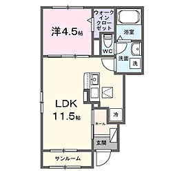 カーサ　フェリーチェ 1階1LDKの間取り