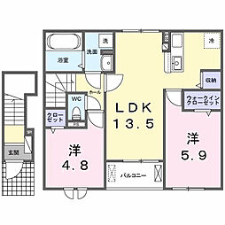 上毛電気鉄道 大胡駅 徒歩4分の賃貸アパート 2階2LDKの間取り