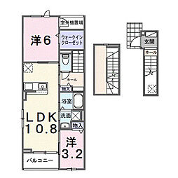 関東鉄道常総線 南守谷駅 徒歩12分の賃貸アパート 3階2LDKの間取り