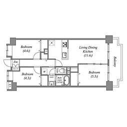 京急本線 六郷土手駅 徒歩3分の賃貸マンション 9階3LDKの間取り