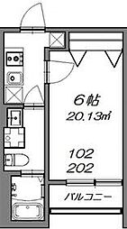 ベルメント陣屋前Ｂ棟 2階1Kの間取り