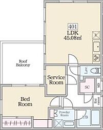 都営大江戸線 西新宿五丁目駅 徒歩8分の賃貸マンション 4階1SLDKの間取り