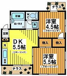 京王井の頭線 新代田駅 徒歩9分の賃貸マンション 1階2DKの間取り