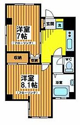 京王線 上北沢駅 徒歩4分の賃貸マンション 6階2Kの間取り
