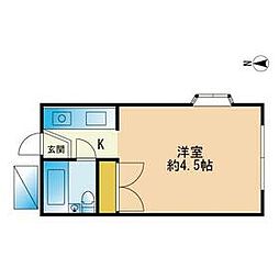 JR山手線 新大久保駅 徒歩8分の賃貸アパート 1階ワンルームの間取り