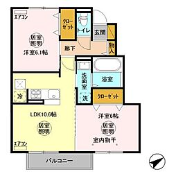 JR鹿島線 鹿島神宮駅 7.4kmの賃貸アパート 1階2LDKの間取り