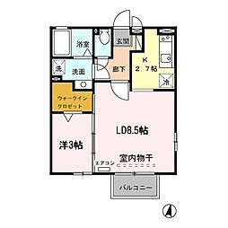 ヴィクトワール　II 2階1LDKの間取り