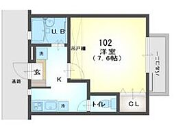 コア8 1階1Kの間取り