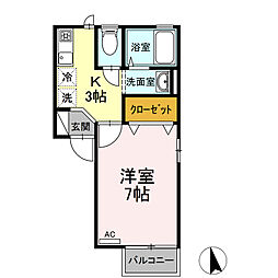 西武国分寺線 鷹の台駅 徒歩8分の賃貸アパート 1階1Kの間取り