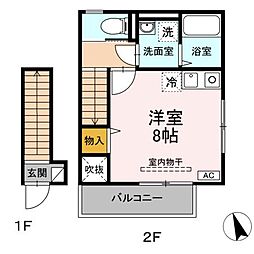 東急東横線 白楽駅 徒歩9分の賃貸アパート 2階ワンルームの間取り