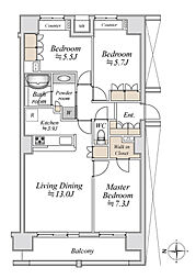 JR横須賀線 武蔵小杉駅 徒歩7分の賃貸マンション 8階3LDKの間取り